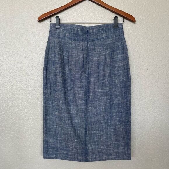 Ann Taylor Petite Blue Linen Pencil Skirt 0P - Picture 2 of 3